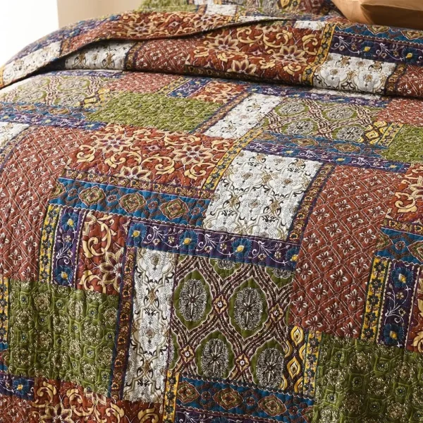 Cotton Bedspread Quilt Sets Reversible Coverlet Sets Comforters Vintage Bohemian Patchwork Bedspread (Brown, King Size) - Image 3