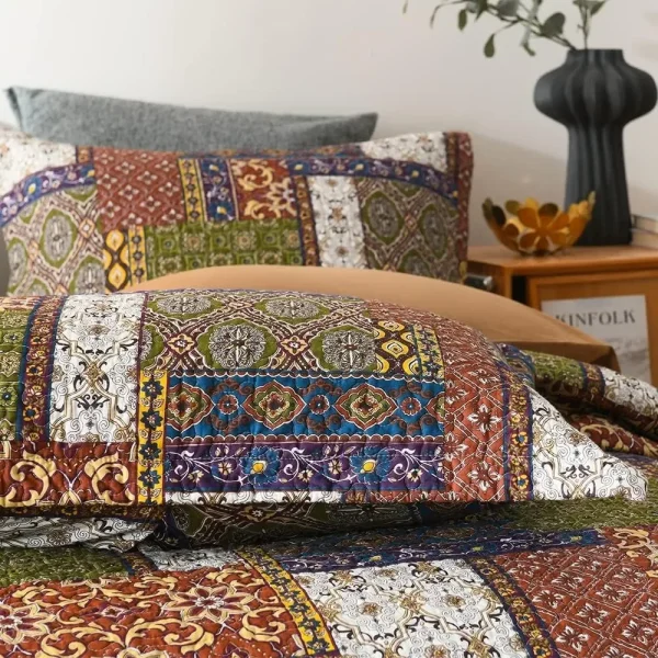Cotton Bedspread Quilt Sets Reversible Coverlet Sets Comforters Vintage Bohemian Patchwork Bedspread (Brown, King Size) - Image 4