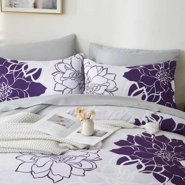 Comforter Set - 7 Pieces Floral Bedding Sets with Reversible Botanical Flowers Comforter, Sheets, Pillowcases & Shams - Image 4
