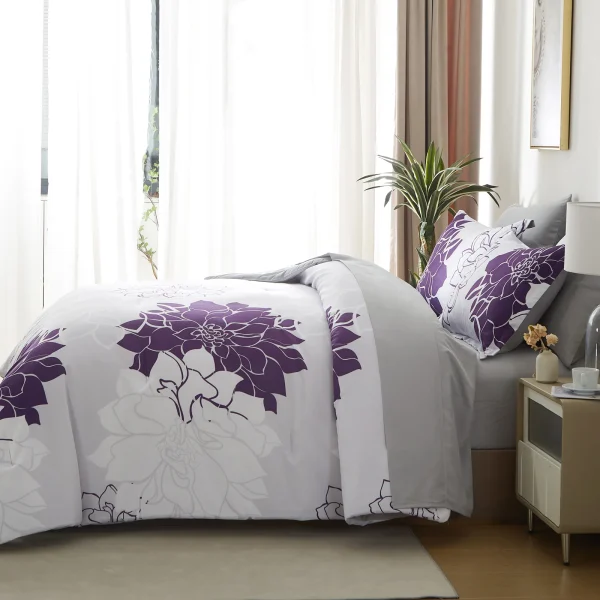 Comforter Set - 7 Pieces Floral Bedding Sets with Reversible Botanical Flowers Comforter, Sheets, Pillowcases & Shams - Image 3