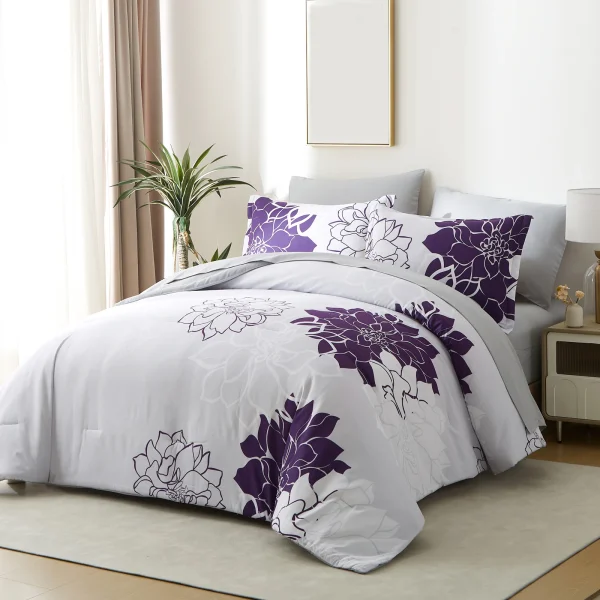 Comforter Set - 7 Pieces Floral Bedding Sets with Reversible Botanical Flowers Comforter, Sheets, Pillowcases & Shams - Image 2